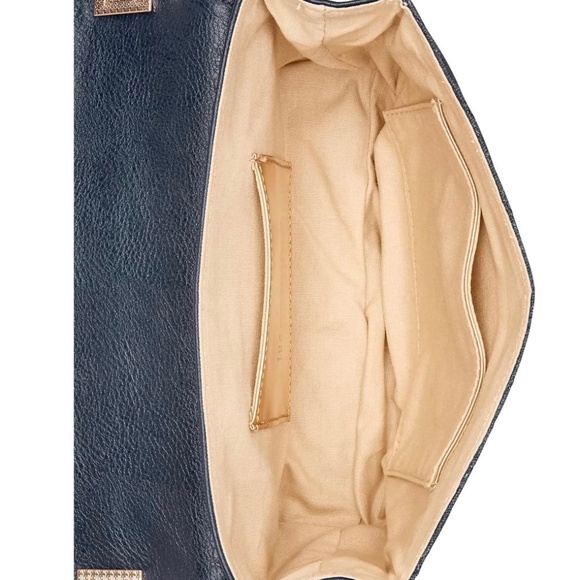 INC Denim Twill Metallic Saddle Crossbody Bag  NWT - Picture 2 of 5